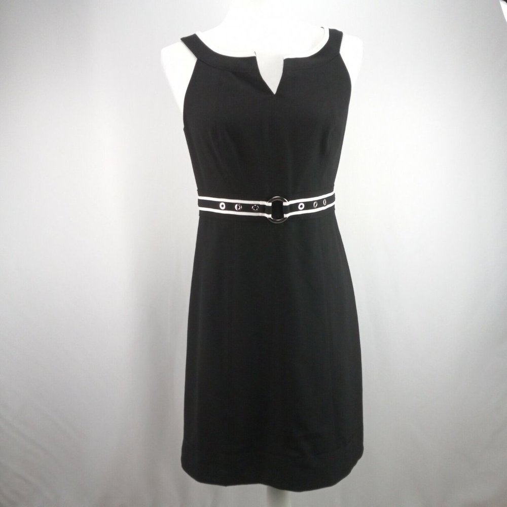 White House Black Market Size 6 Black Sleeveless Dress, White Trim, Lined